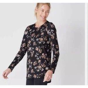 J. Jill Fit Performance Black Floral Long Sleeve Top PL